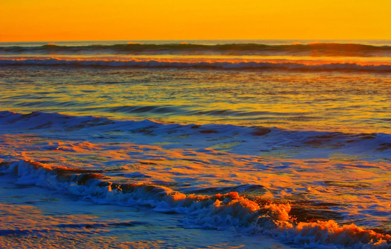 Photo wallpaper sea, the sky, sunset, paint, surf