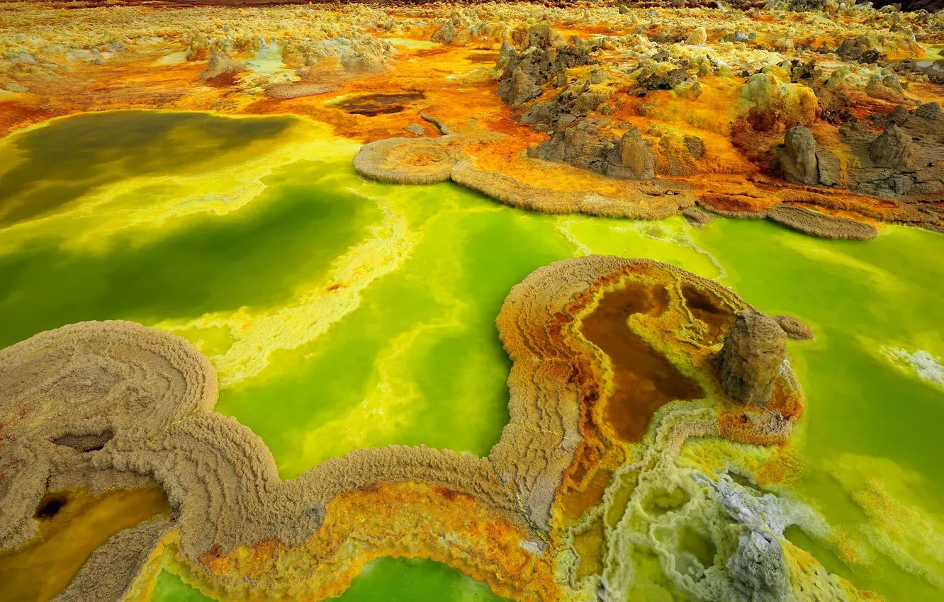 Photo wallpaper panorama, Africa, Ethiopia, hot springs, Dallol