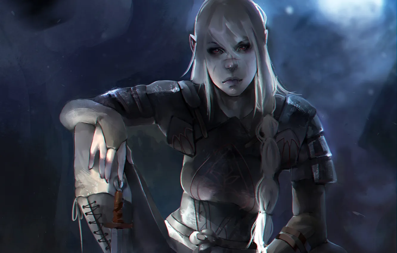 Photo wallpaper look, girl, hair, knife, braid, killer