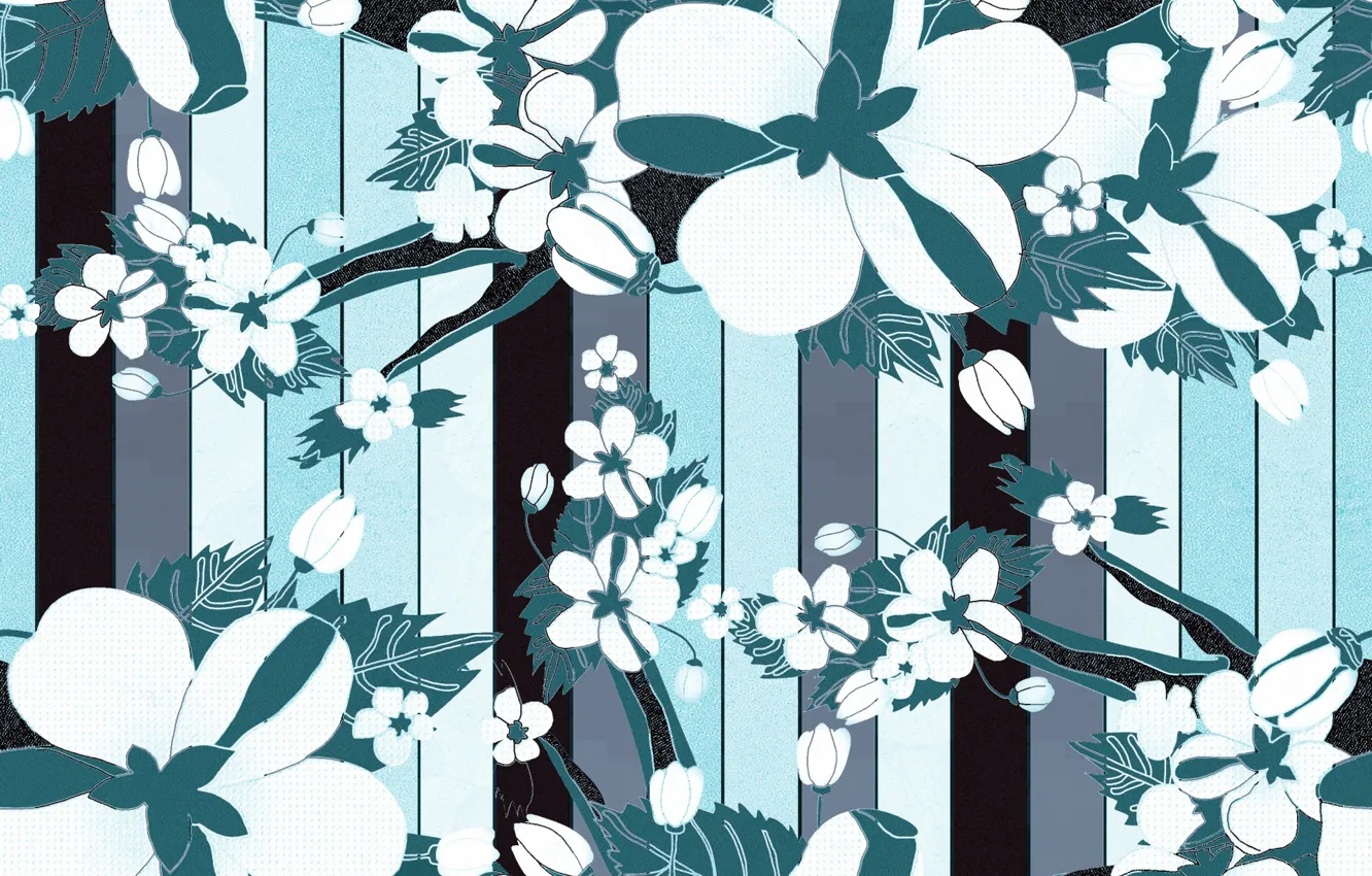Photo wallpaper line, strips, flowers, background, blue, pattern, background
