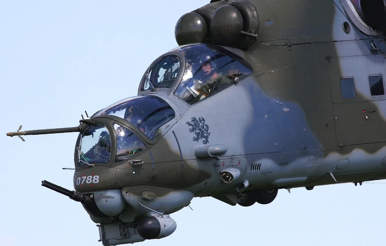 Photo wallpaper helicopter, pilots, Mi-24V
