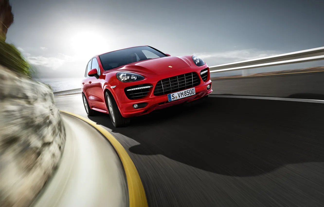 Photo wallpaper road, red, speed, jeep, Porsche Cayenne