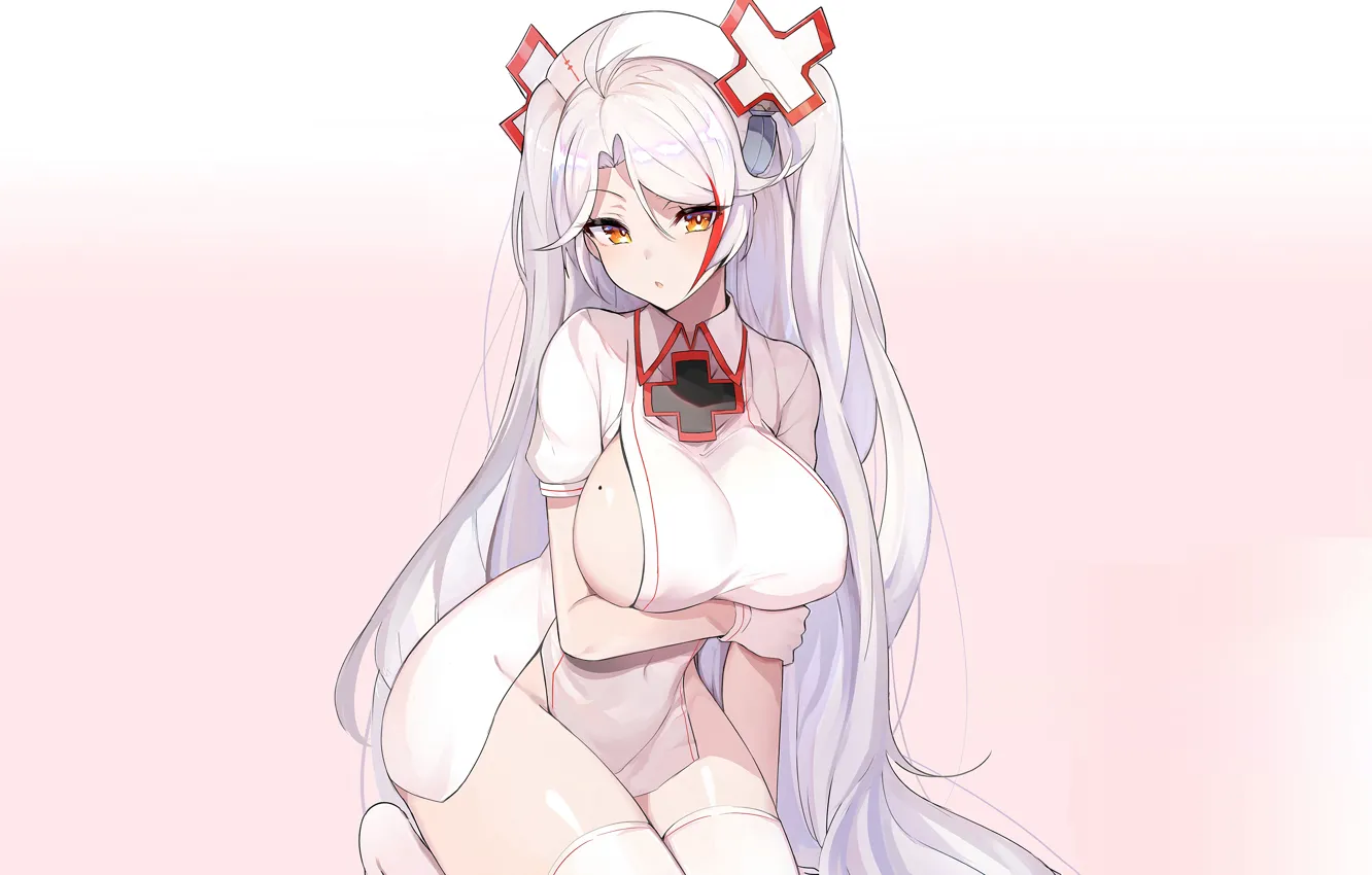 Photo wallpaper girl, sexy, cleavage, thighhighs, long hair, dress, boobs, anime