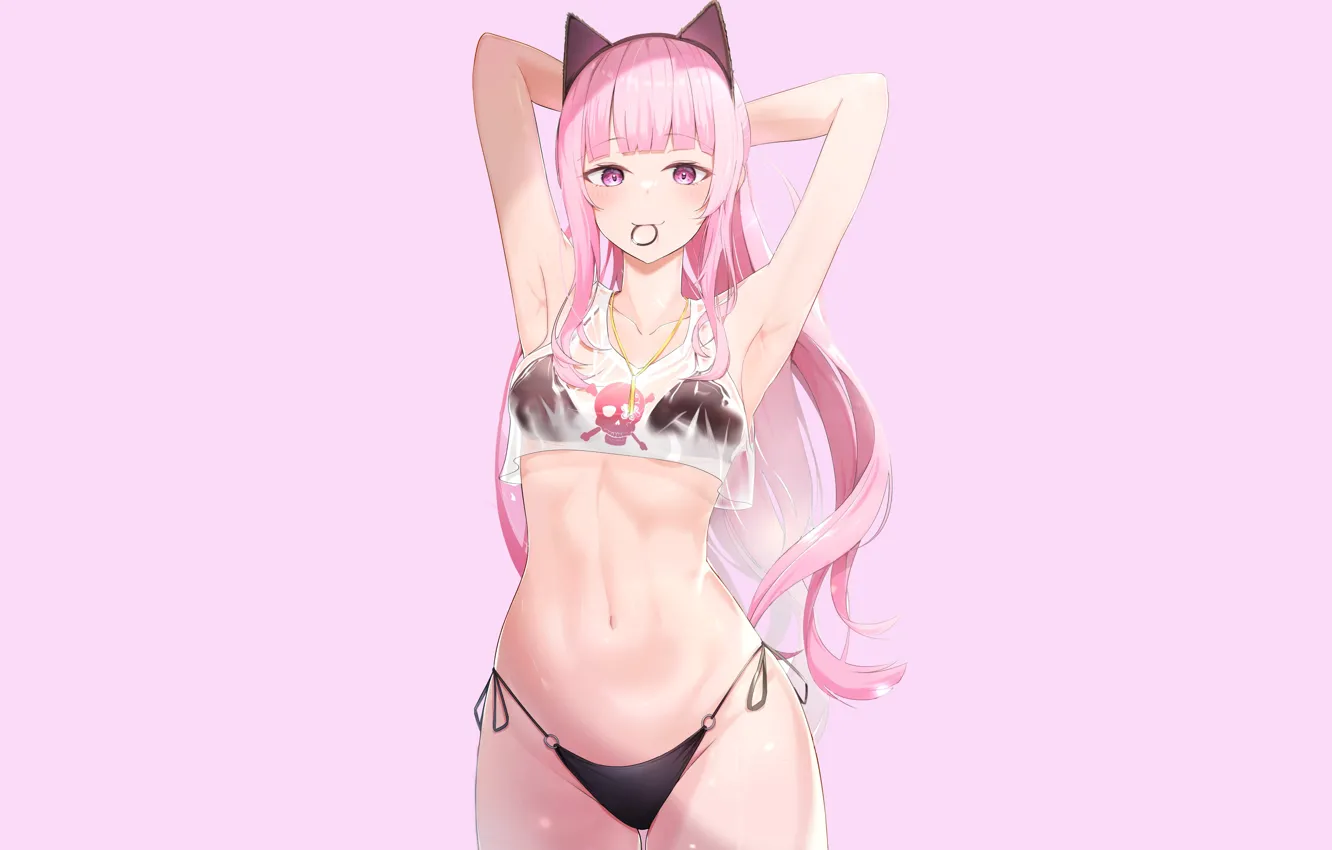 Photo wallpaper anime girl, anime, sexy, armpit, crop top, tummy, petitie, pink