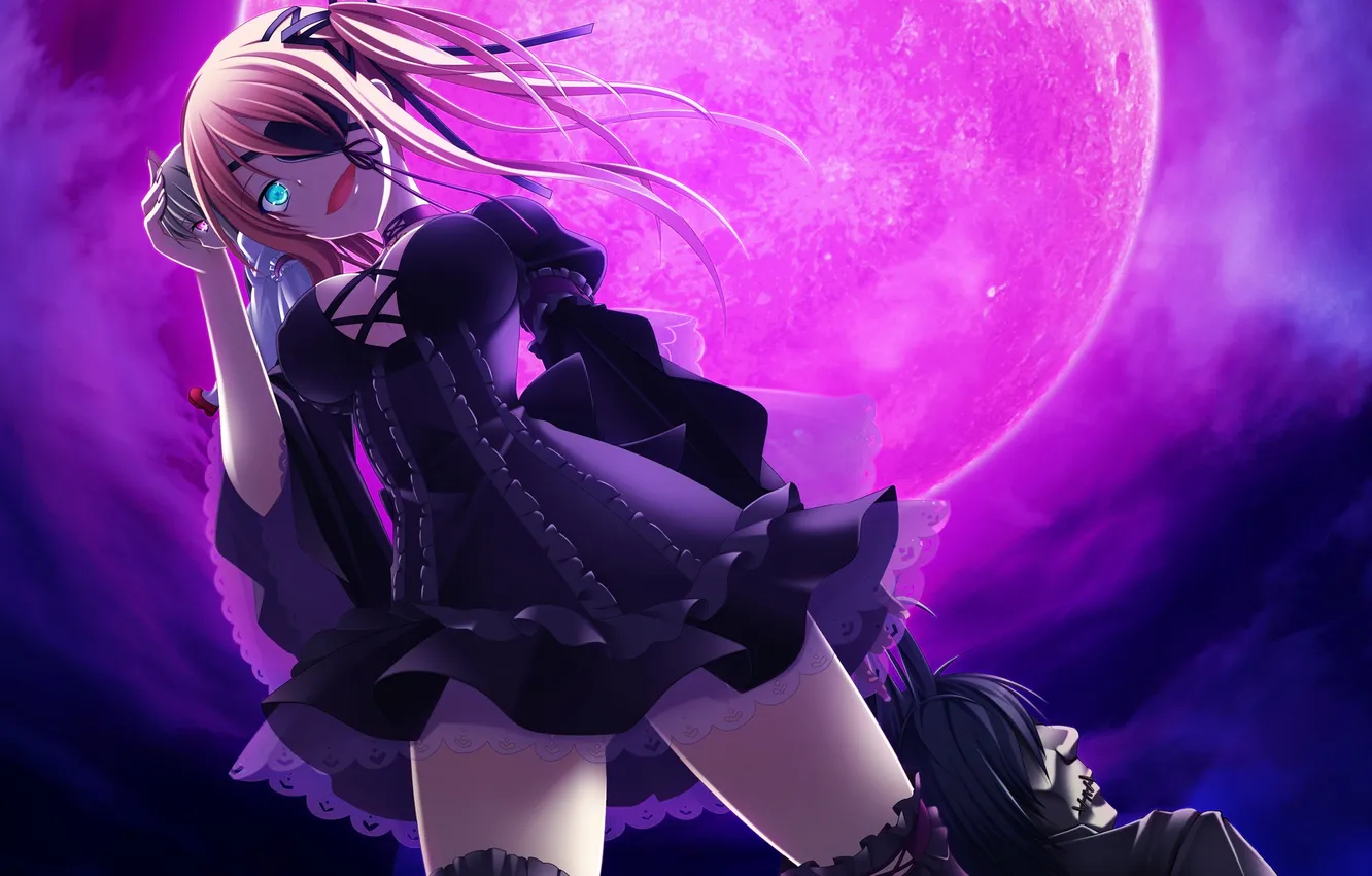 Photo wallpaper girl, night, the moon, art, headband, corpses, makita maki, shinigami no testament