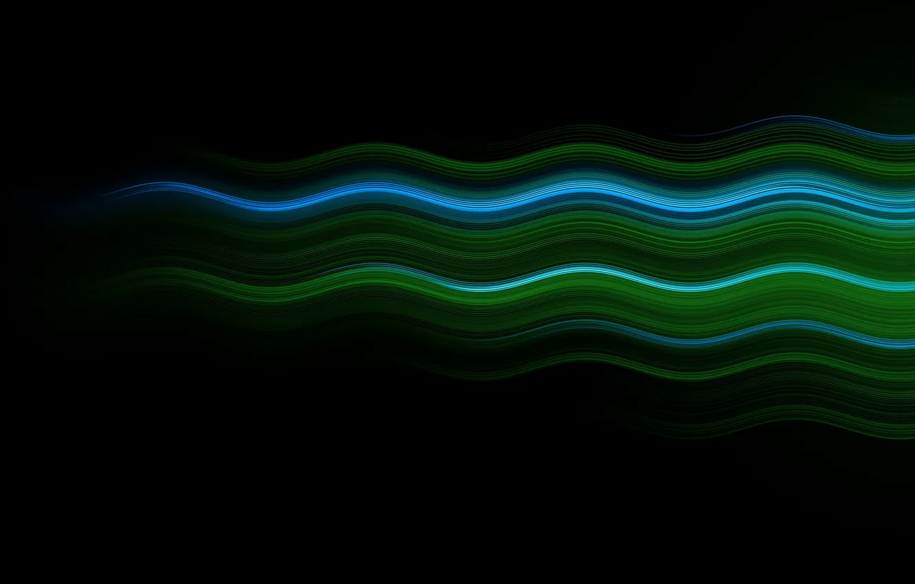 Photo wallpaper Blue, Green, Wave, Black Background