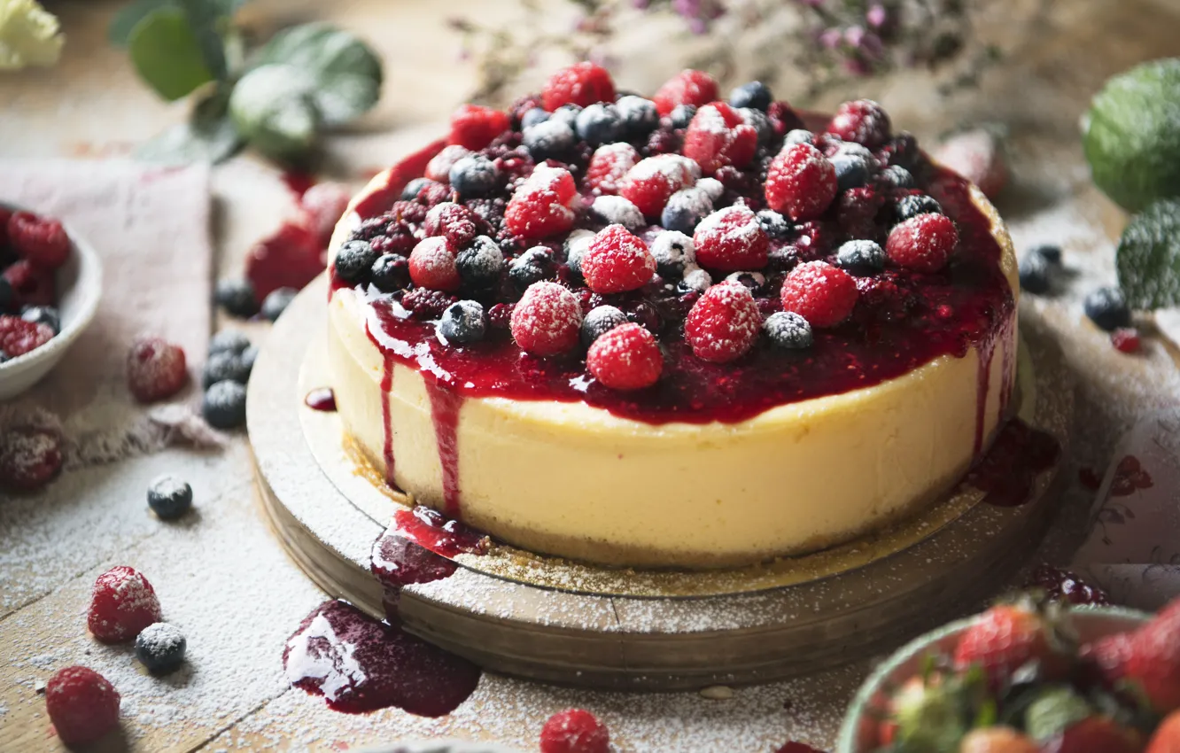 Photo wallpaper berries, cake, cheesecake