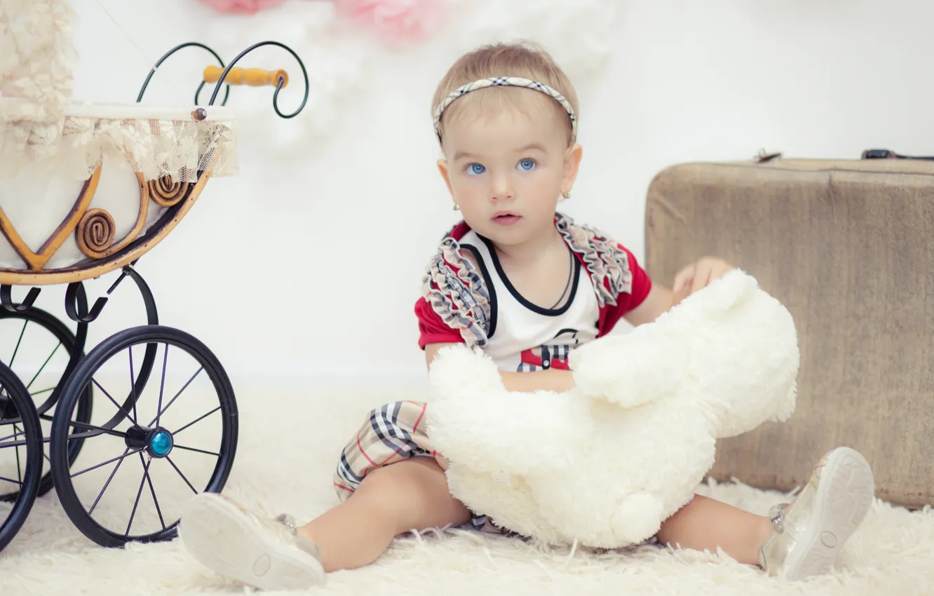 Photo wallpaper children, toy, the game, girl, stroller