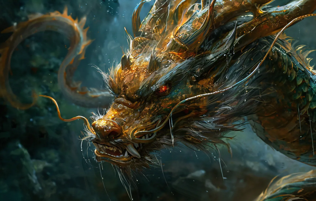 Photo wallpaper face, dragon, fantasy, symbol of the year, the year of the dragon, Oriental style, Asian …