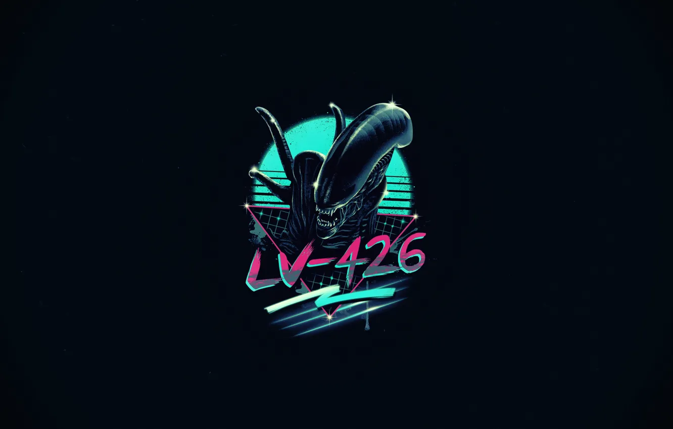 Photo wallpaper minimalism, art, Stranger, 80s, alien, Neon, xenomorph, 80's