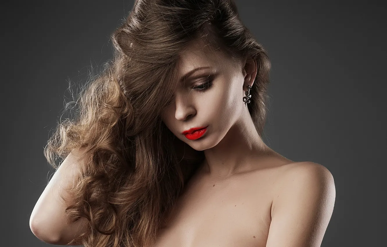 Photo wallpaper look, macro, face, background, portrait, lipstick, light, brown hair