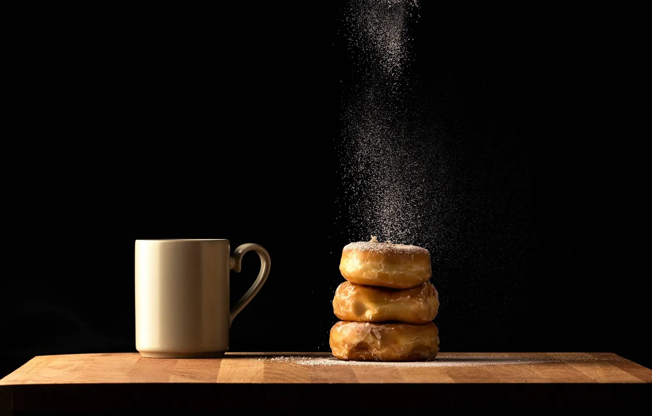 Photo wallpaper Cup, donuts, powder