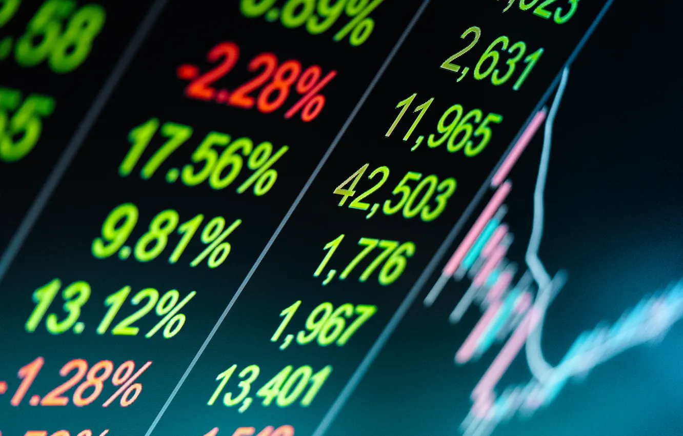 Photo wallpaper green, red, money, numbers, stock market