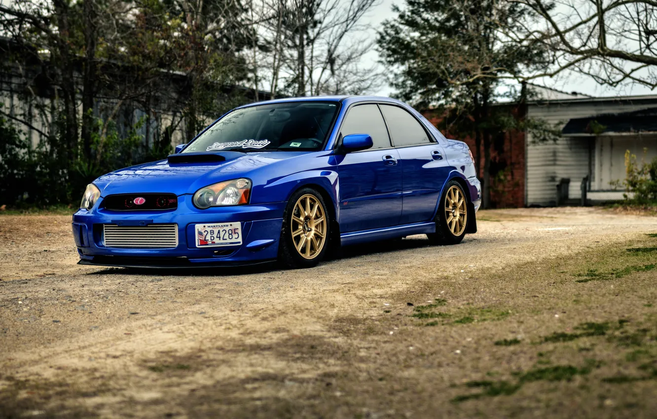 Photo wallpaper Subaru, Impreza, WRX, blue, Subaru, Impreza, STi, frontside