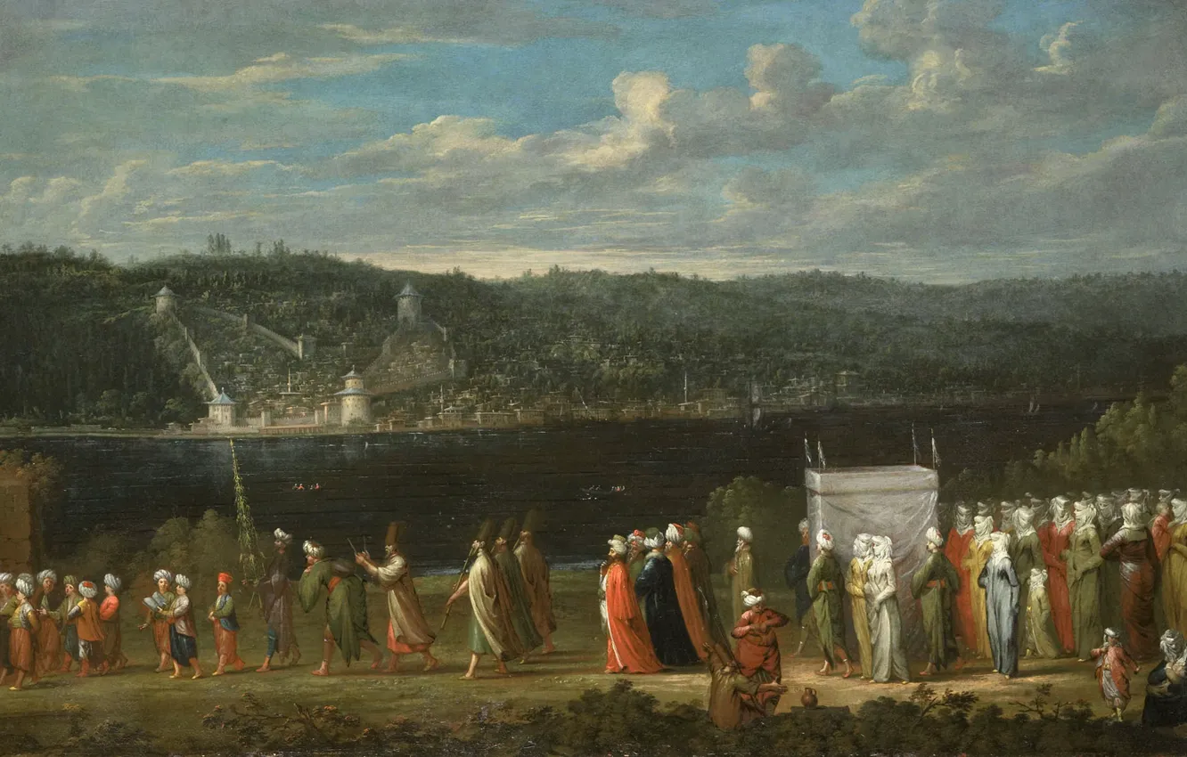 Photo wallpaper oil, picture, canvas, 1737, Jean Baptiste Van Moore, Jean Baptiste Vanmour, Turkish wedding