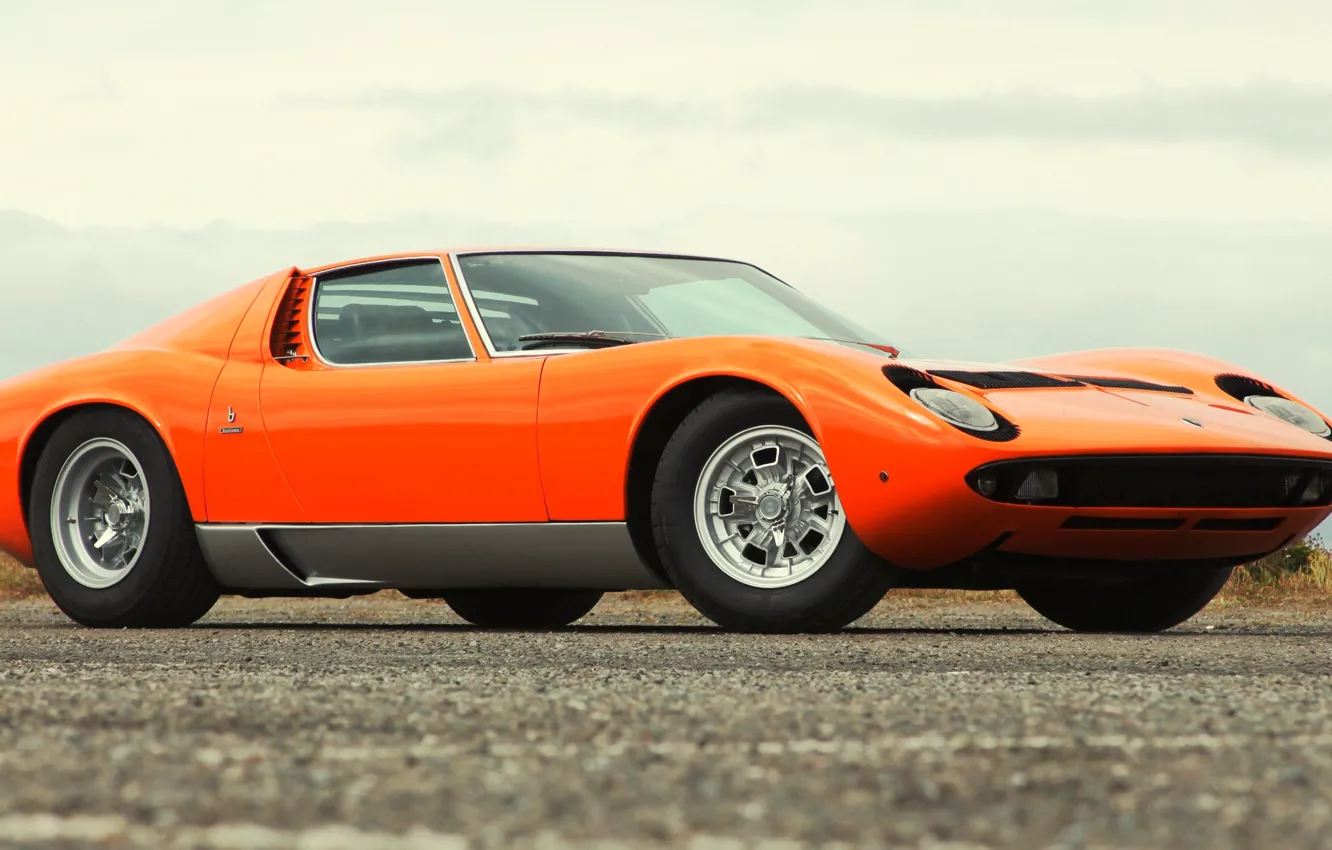 Photo wallpaper machine, auto, orange, eyelashes, retro, lights, Lamborghini, 1969