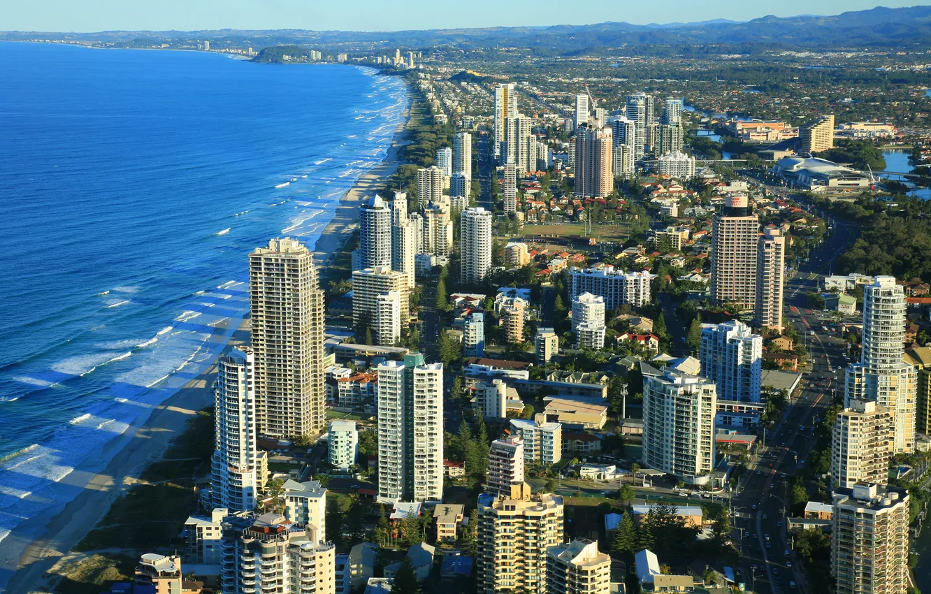 Photo wallpaper sea, the sky, shore, coast, home, Australia, Queensland, Brisbane