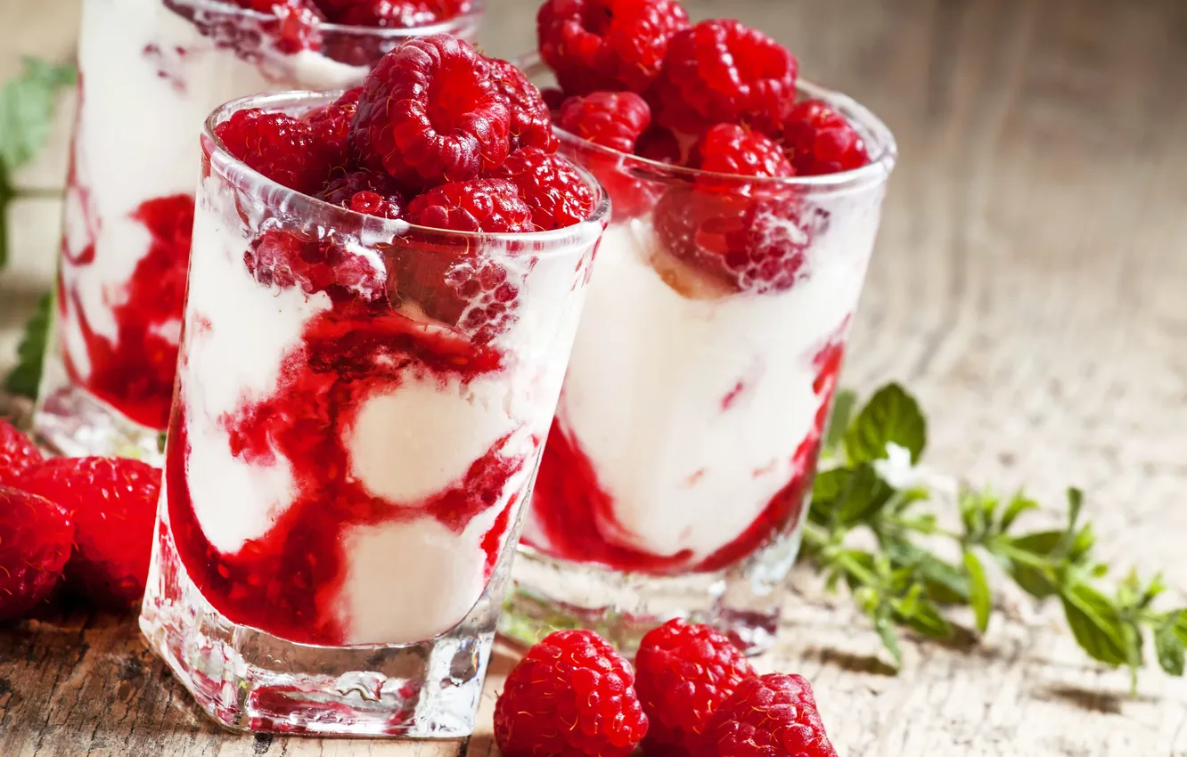 Photo wallpaper raspberry, ice cream, dessert, sweet, dessert, raspberry, ice cream