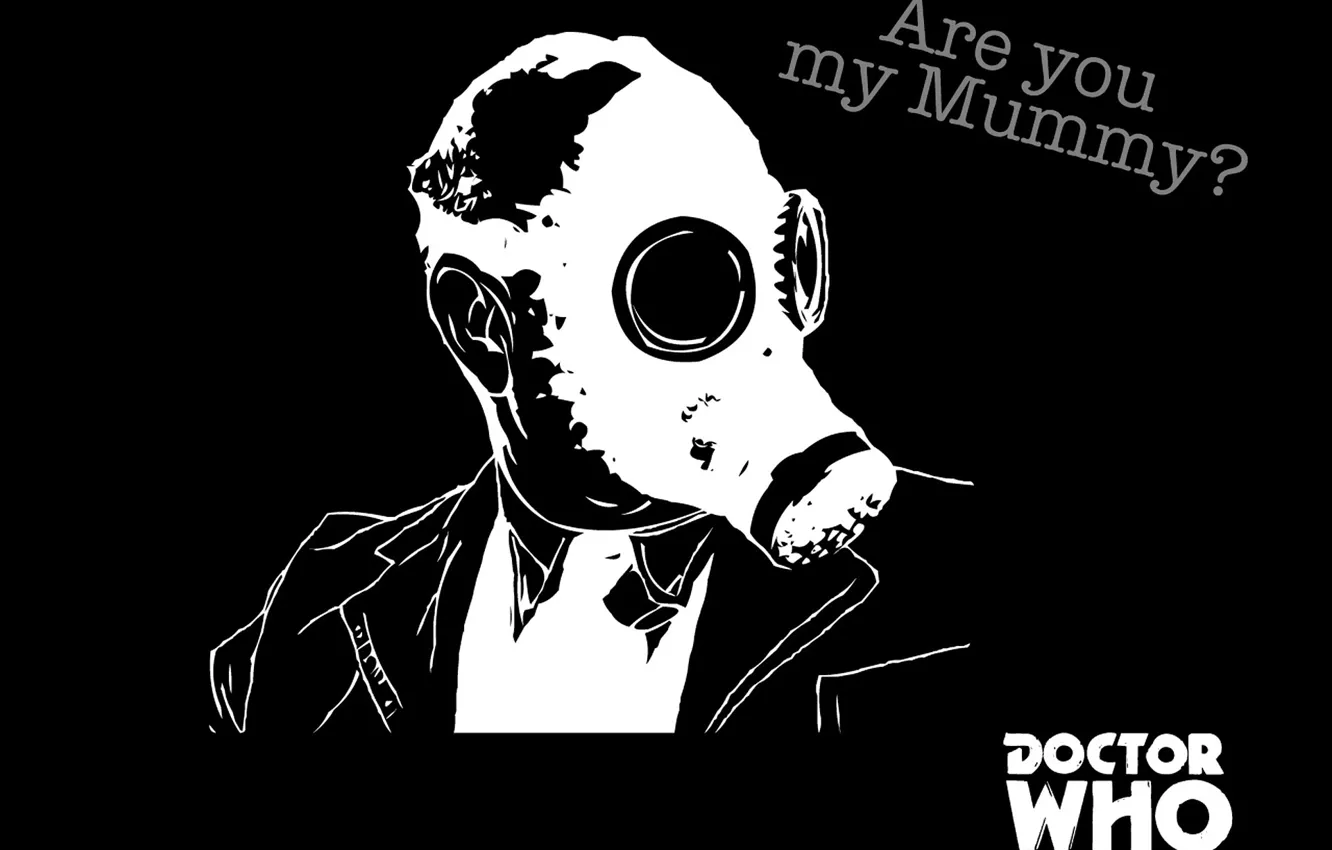 Photo wallpaper people, head, gas mask, black and white, Doctor Who, Doctor Who