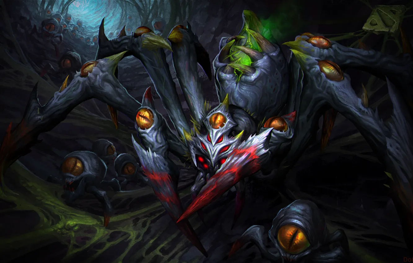 Photo wallpaper eyes, web, art, spider, dota 2, Broodmother