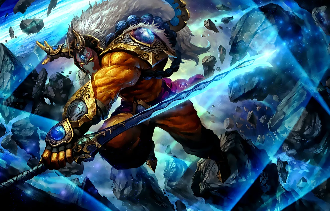 Photo wallpaper weapons, sword, warrior, mask, art, juggernaut, dota 2, yurnero