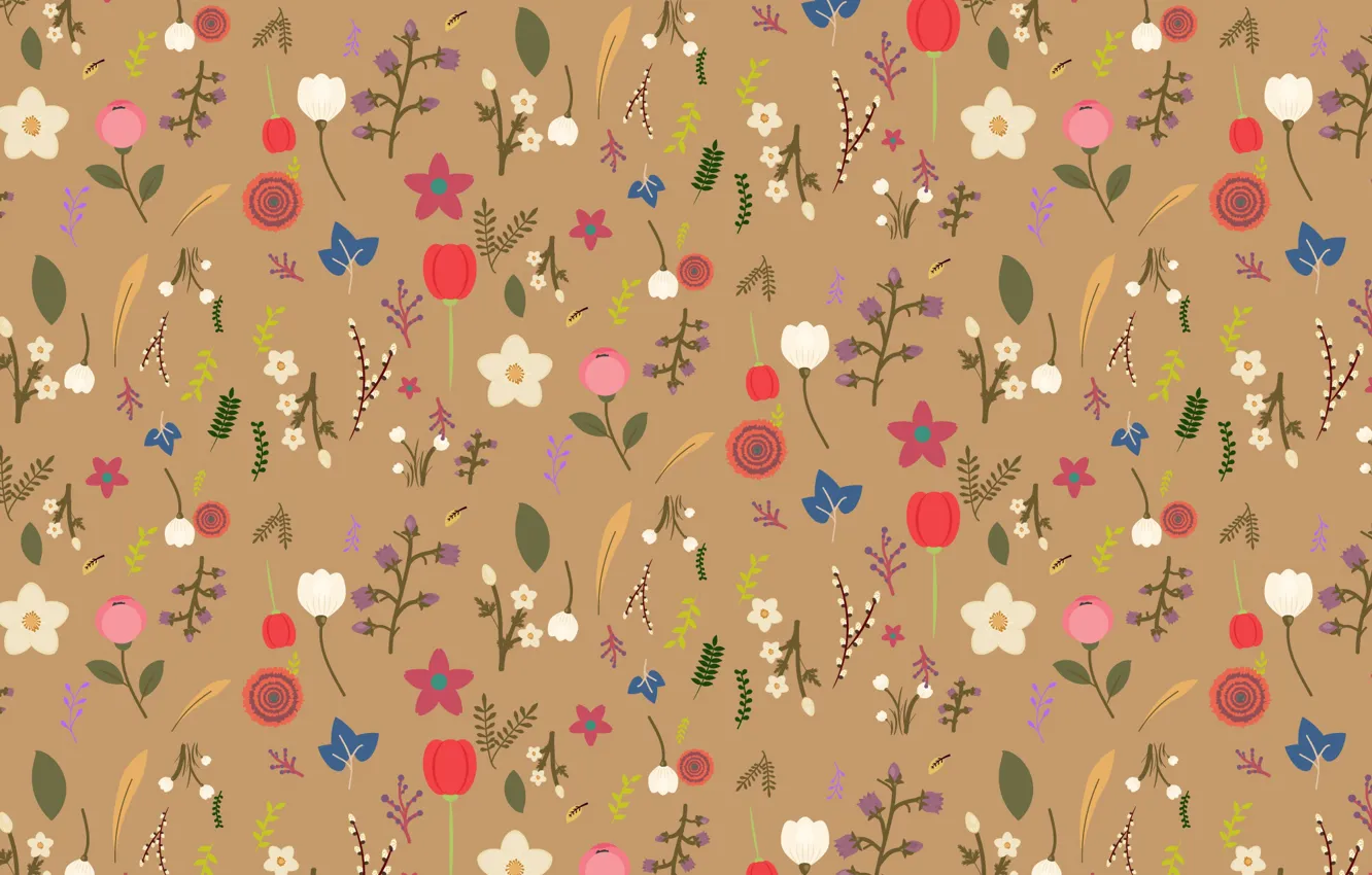 Photo wallpaper flowers, background, leaves, pattern, floral, kortney