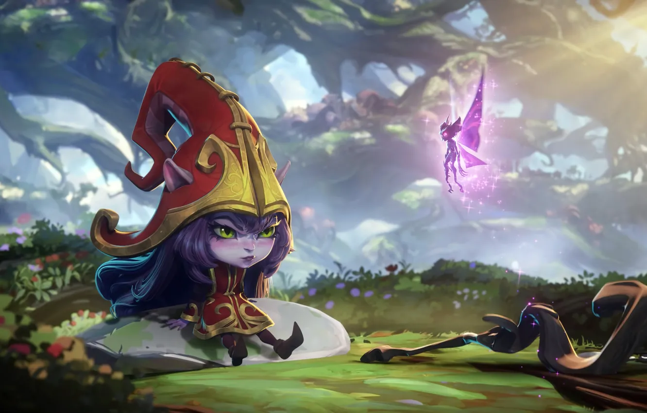 Photo wallpaper grass, trees, flowers, magic, the game, fairy, game, characters