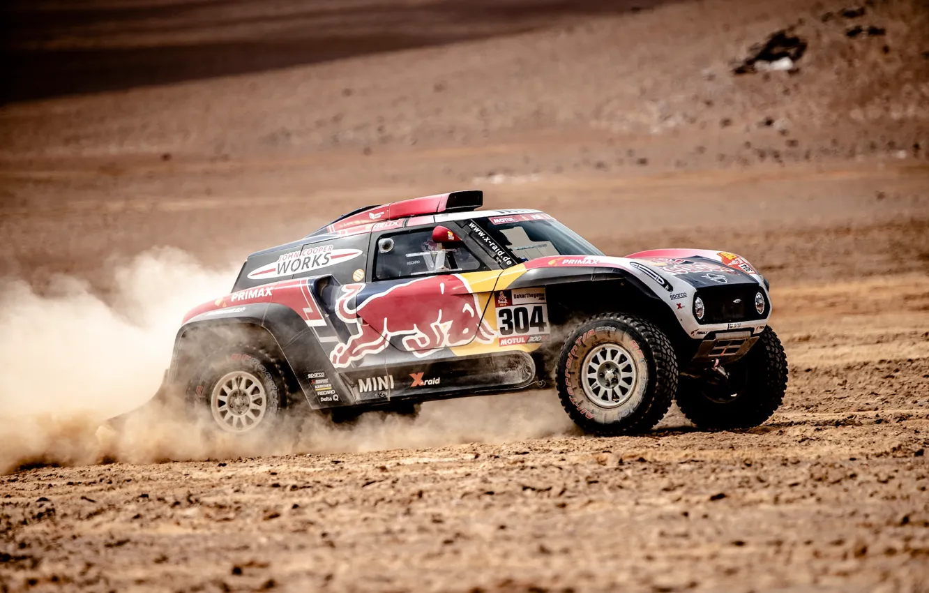 Photo wallpaper Auto, Mini, Dust, Desert, Machine, Speed, Car, Rally