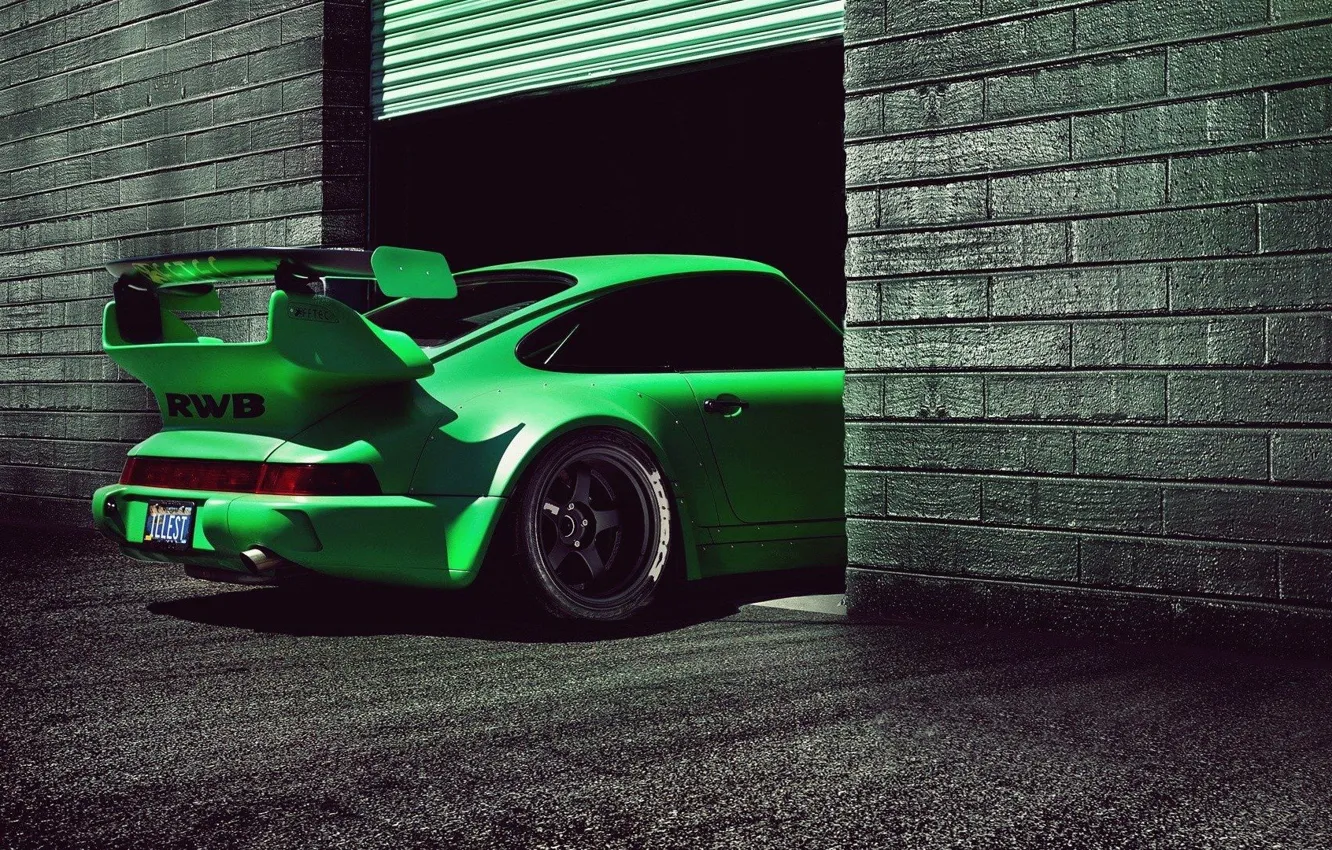Photo wallpaper green, Porsche 911, back view