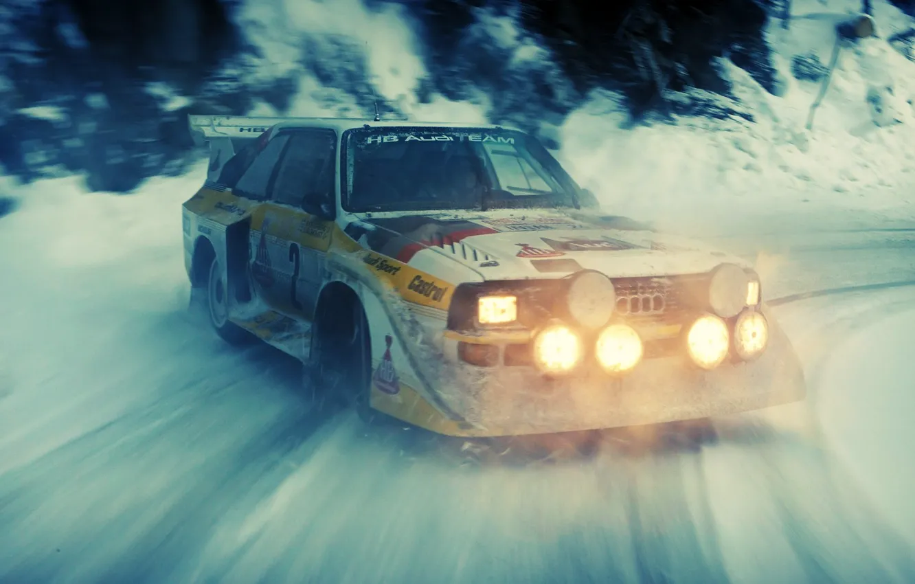 Photo wallpaper snow, Audi, skid, rally, rally, audi quattro