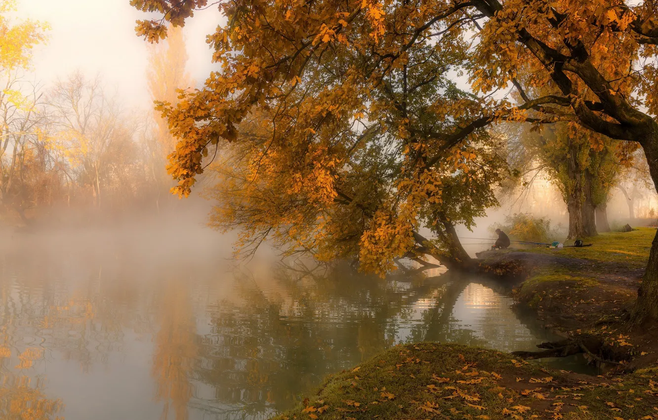Photo wallpaper autumn, river, fishing