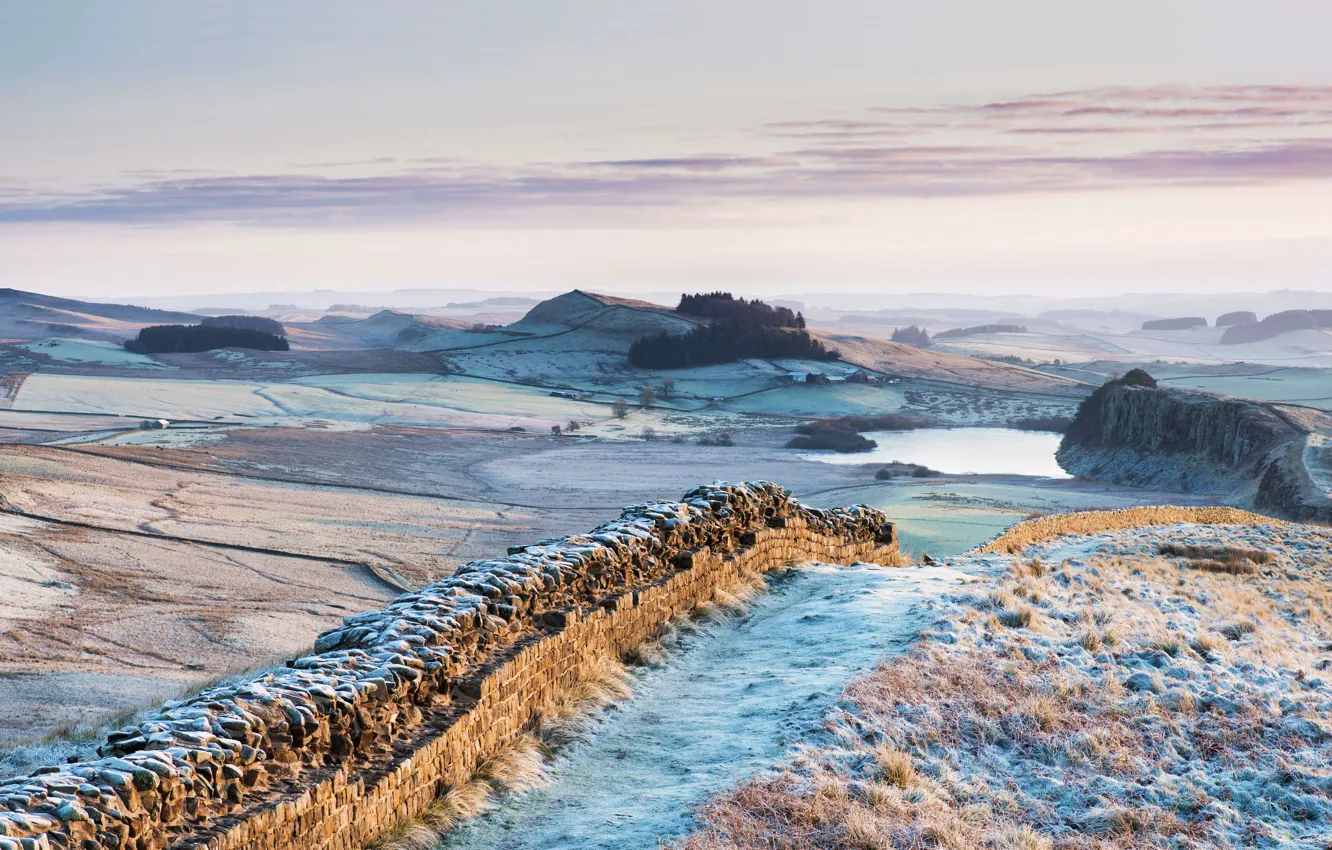 Photo wallpaper wall, hills, England, ruins, Hadrian's Wall