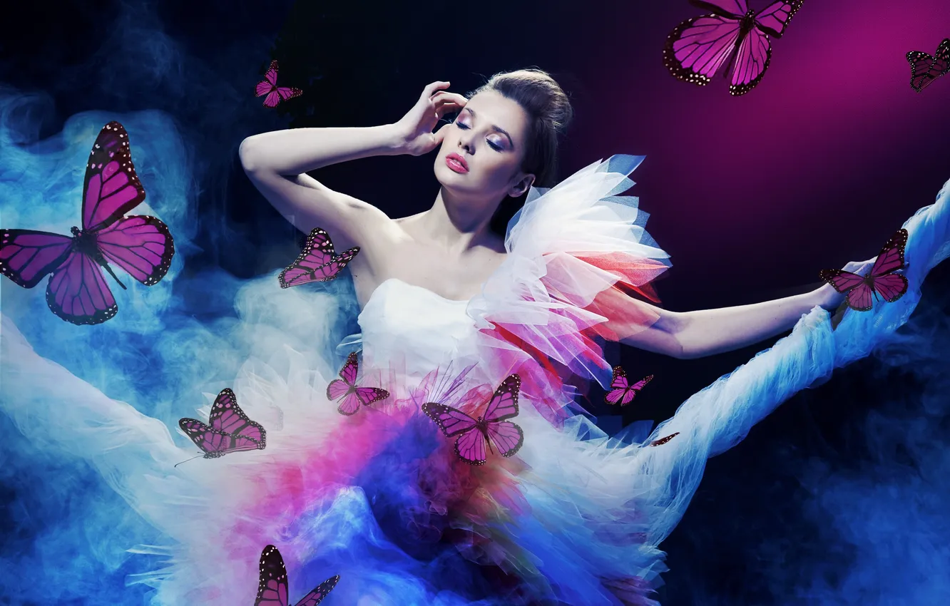 Photo wallpaper fantasy, dress, girls, female, butterflies