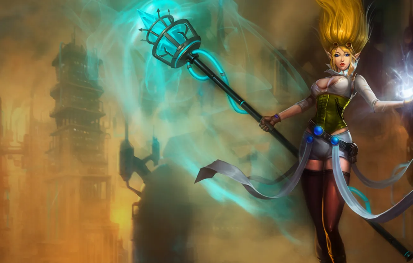 Photo wallpaper look, girl, magic, the game, stockings, art, staff, League of Legends
