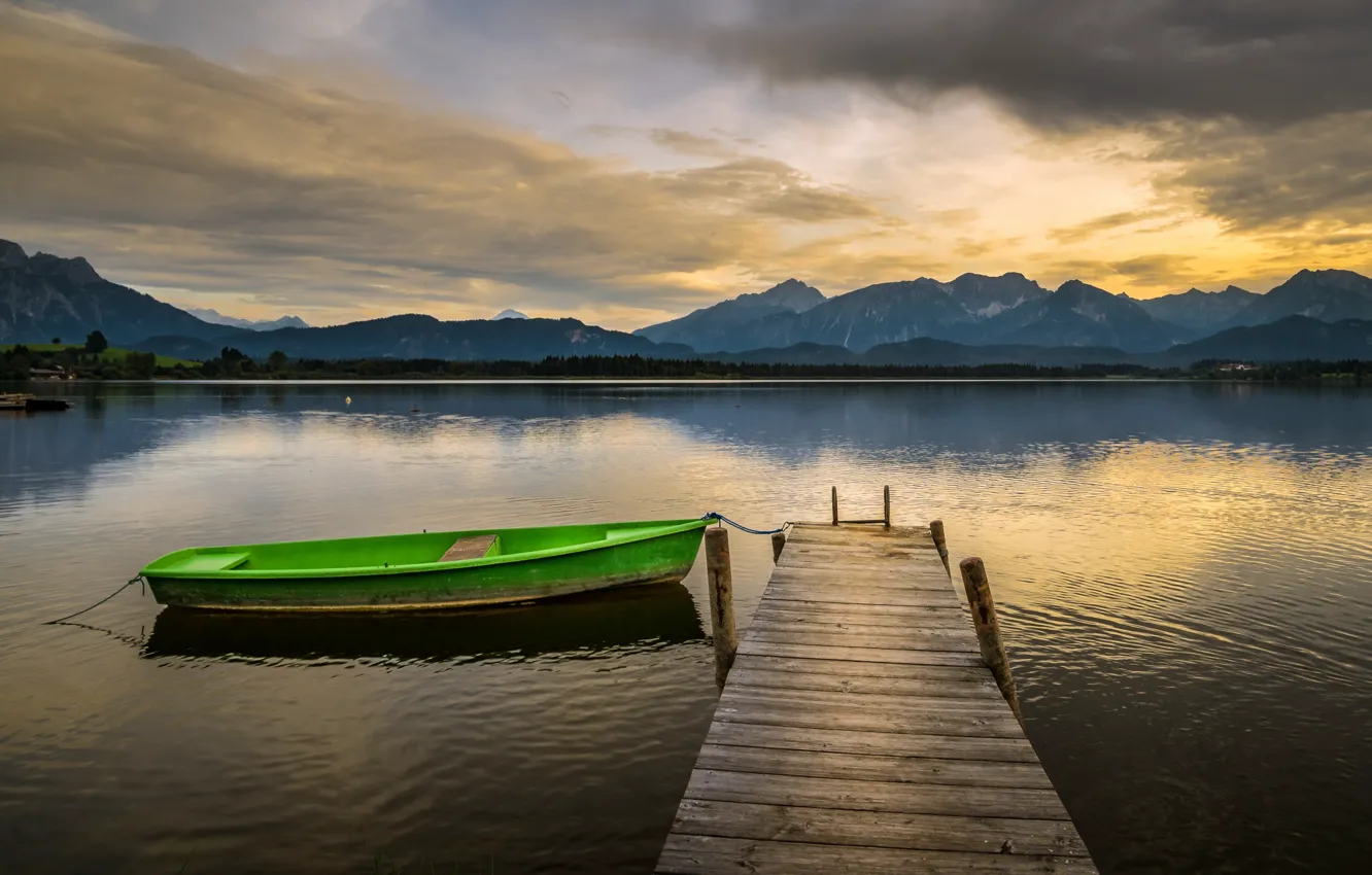 Photo wallpaper lake, boat, pier, Germany, Bavaria, Through to bebel