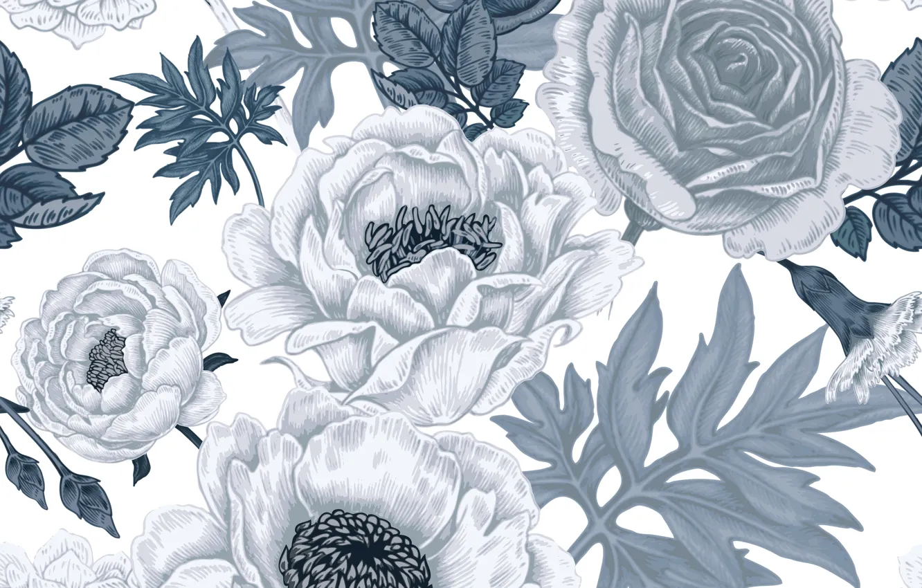 Photo wallpaper white, flowers, background, pattern, pattern, seamless, seamless