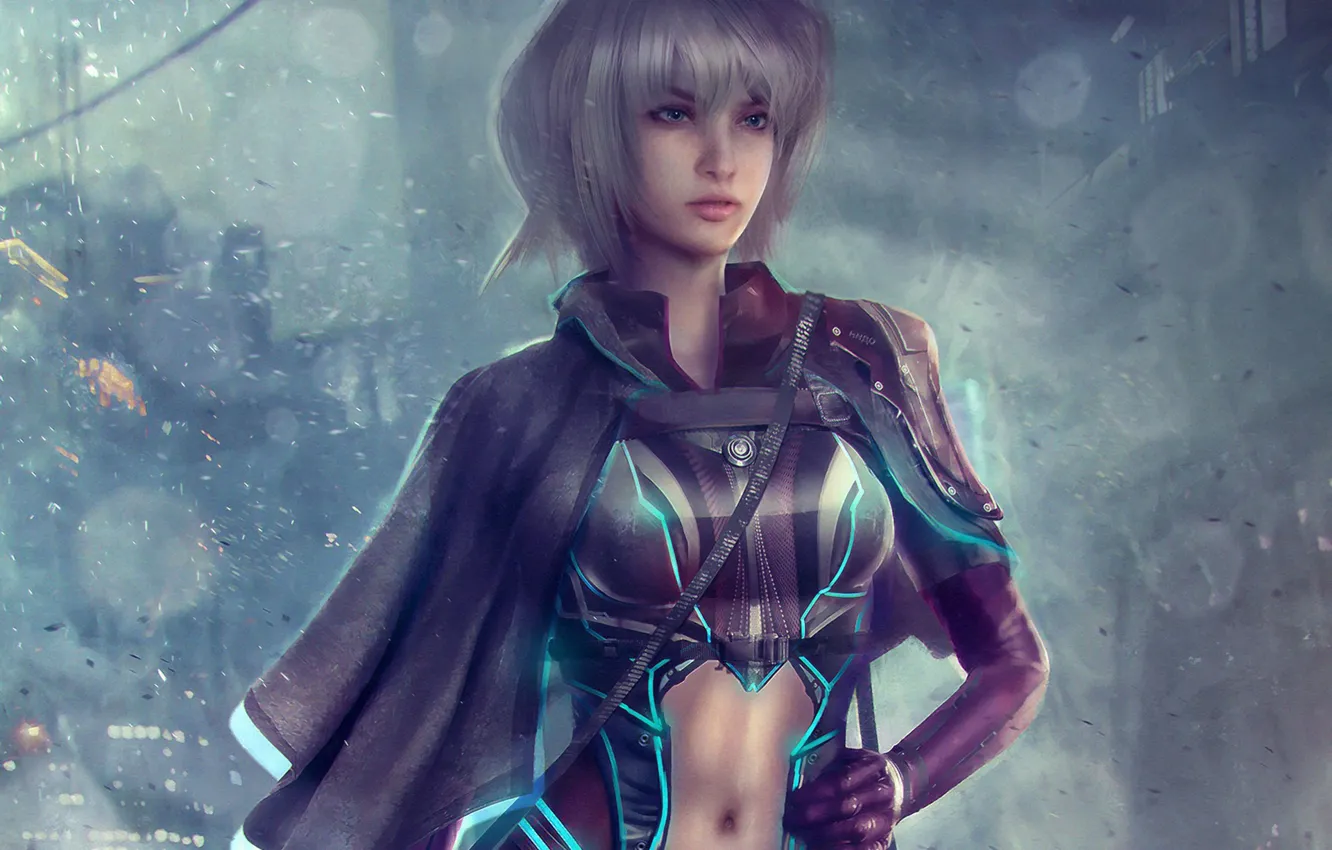 Photo wallpaper look, girl, fiction, art, cyberpunk