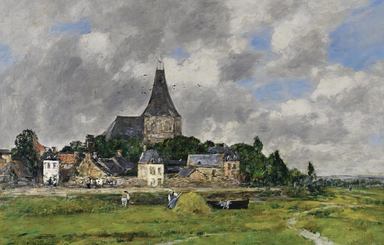Photo wallpaper landscape, home, picture, Eugene Boudin, Eugene Boudin, Kibe-Sur-Seine. The Church Channel