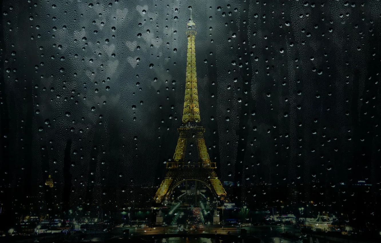 Photo wallpaper drops, Paris, hearts, Eiffel tower