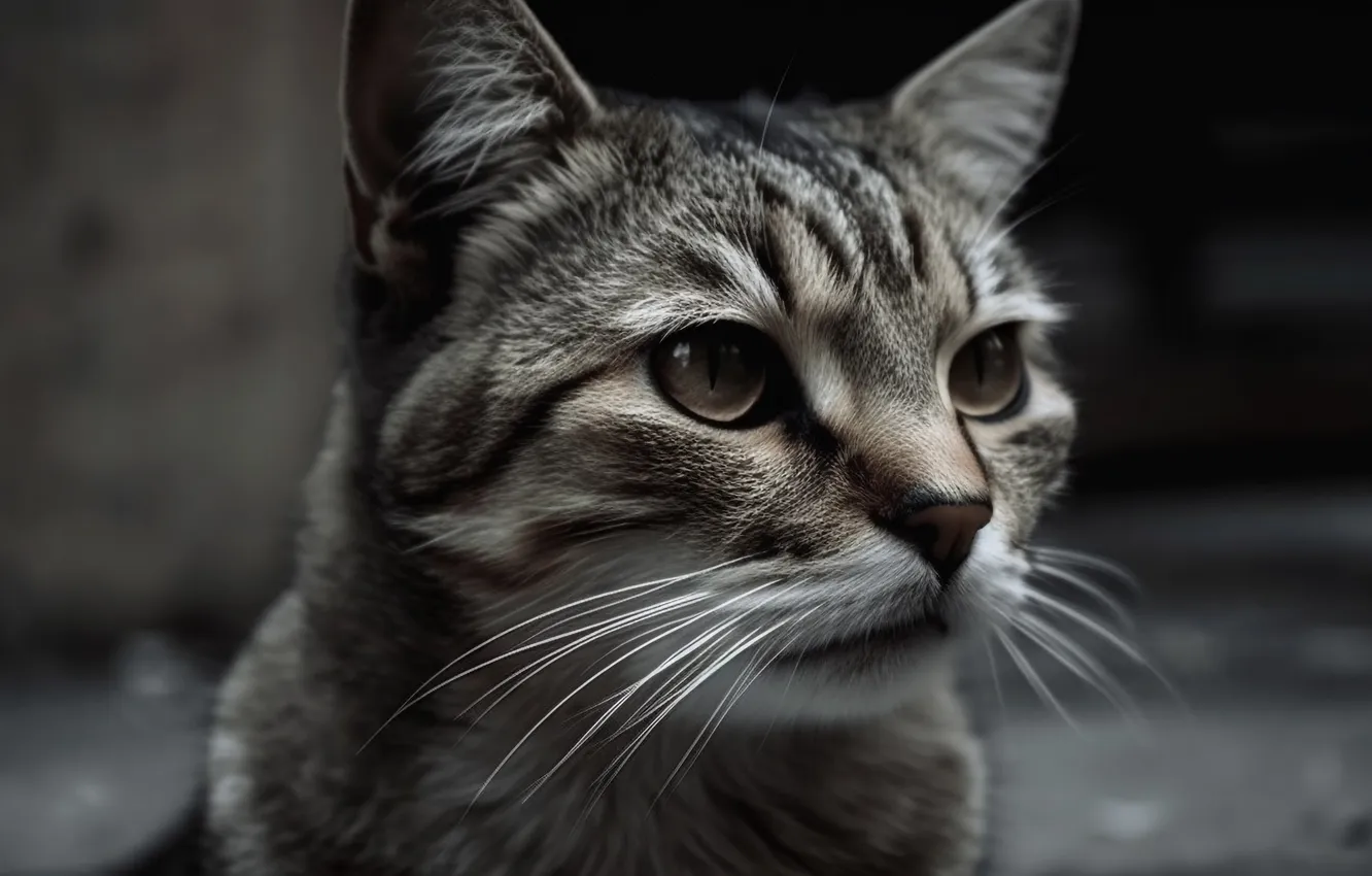 Photo wallpaper cat, cat, look, face, digital art, AI art, The Art of Artificial Intelligence, neural network