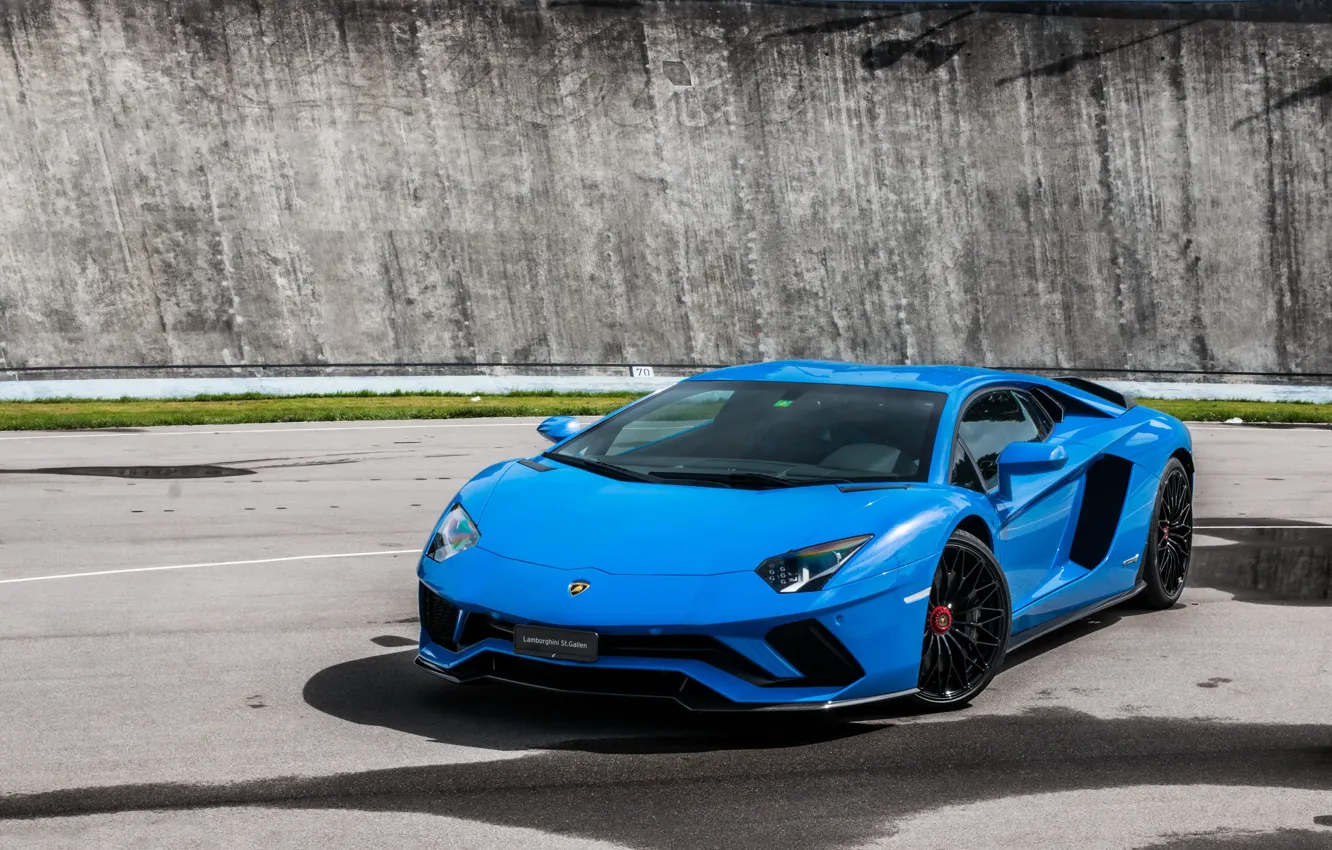 Photo wallpaper Lamborghini, Blue, Aventador, s