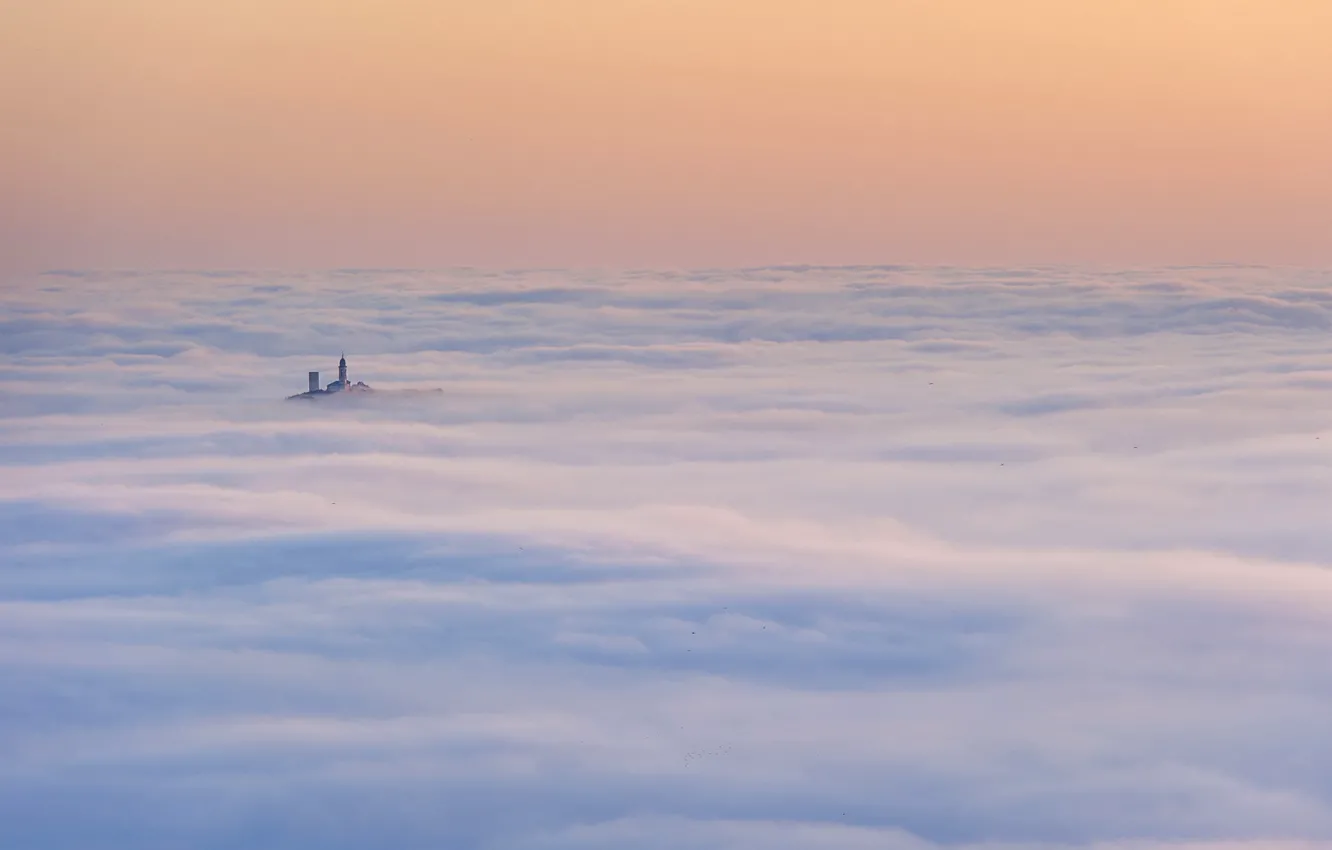 Photo wallpaper landscape, fog, alba, Macerata, Mogliano, nuvole, fog
