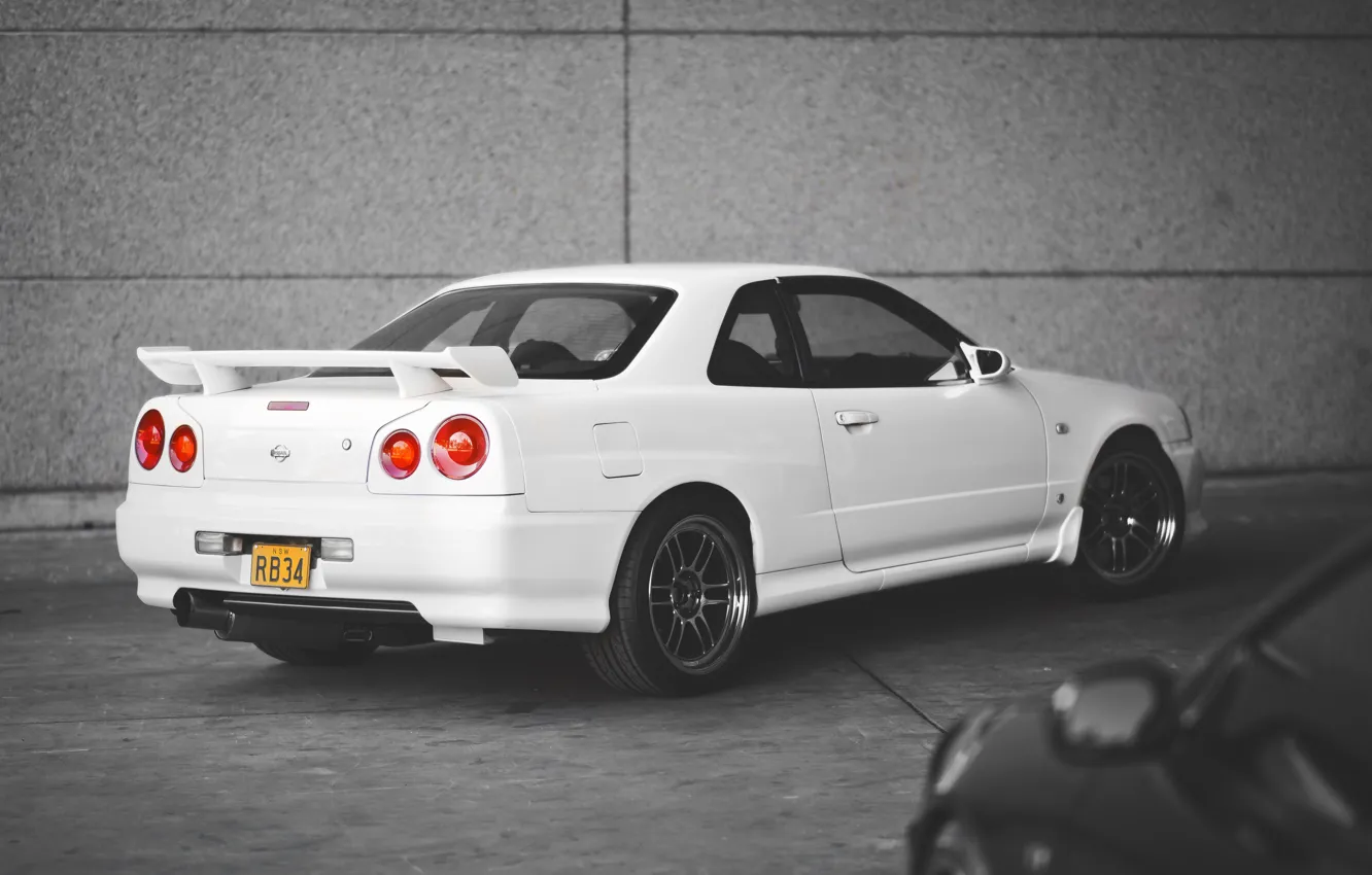 Photo wallpaper Nissan, white, GT-R, skyline, R34