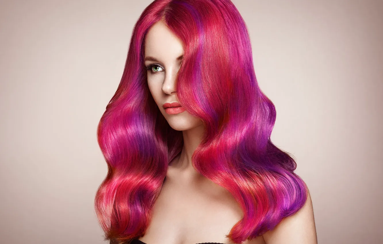 Photo wallpaper look, girl, face, hair, portrait, pink, Oleg Gekman