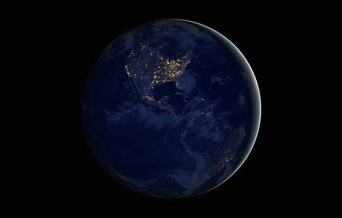 Photo wallpaper night, lights, planet, Earth, continents