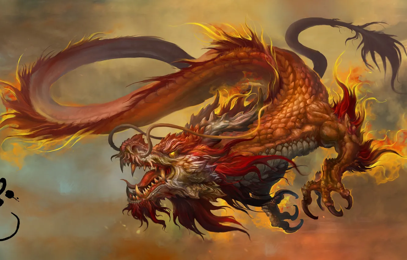 Photo wallpaper Fantasy, Dragon, Art, Russell Dongjun Lu, by Russell Dongjun Lu, Chinese Dragon