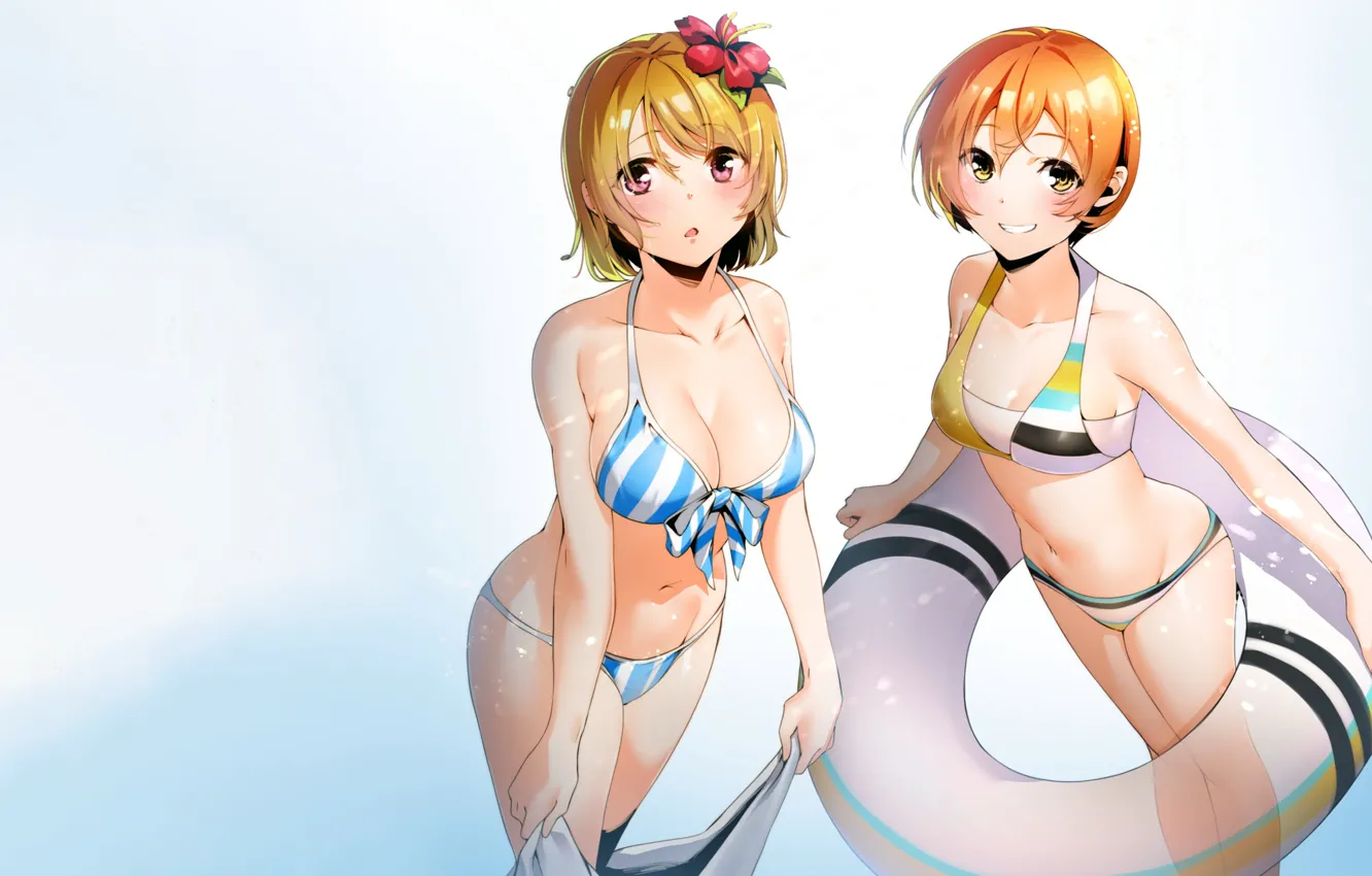 Photo wallpaper girl, sexy, cleavage, boobs, anime, beautiful, short hair, pretty