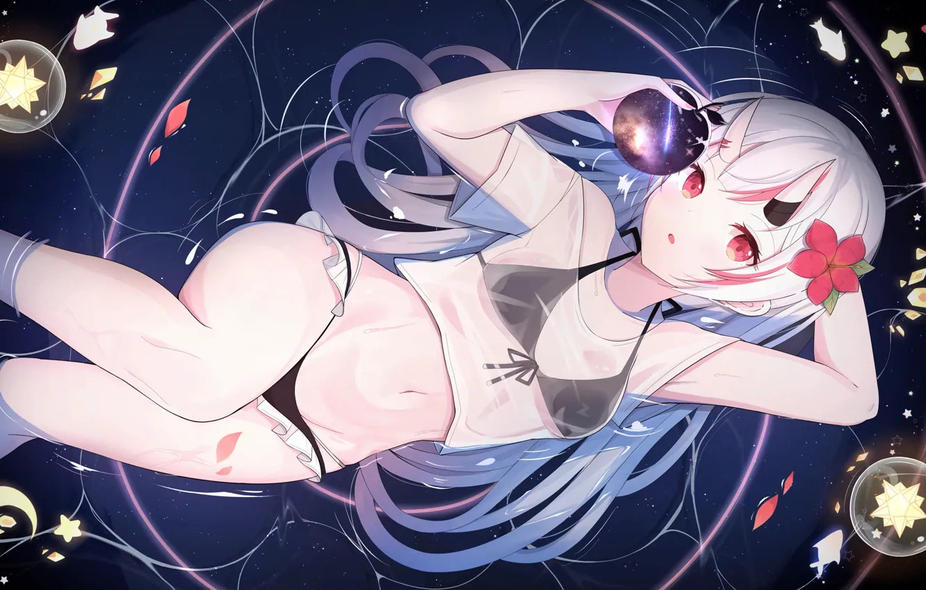 Photo wallpaper apple, girl, sexy, wet, cleavage, horns, long hair, legs