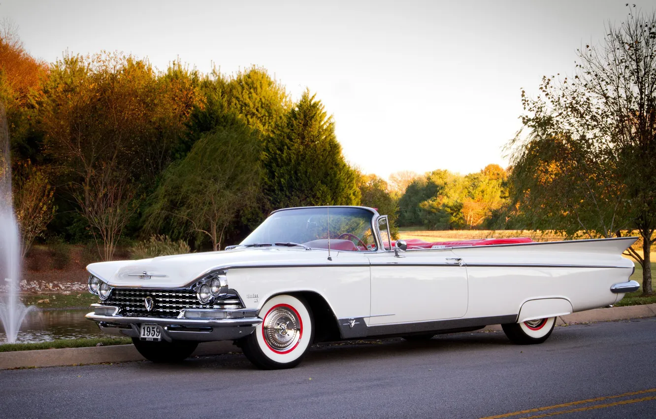 Photo wallpaper road, white, convertible, rarity, Buick