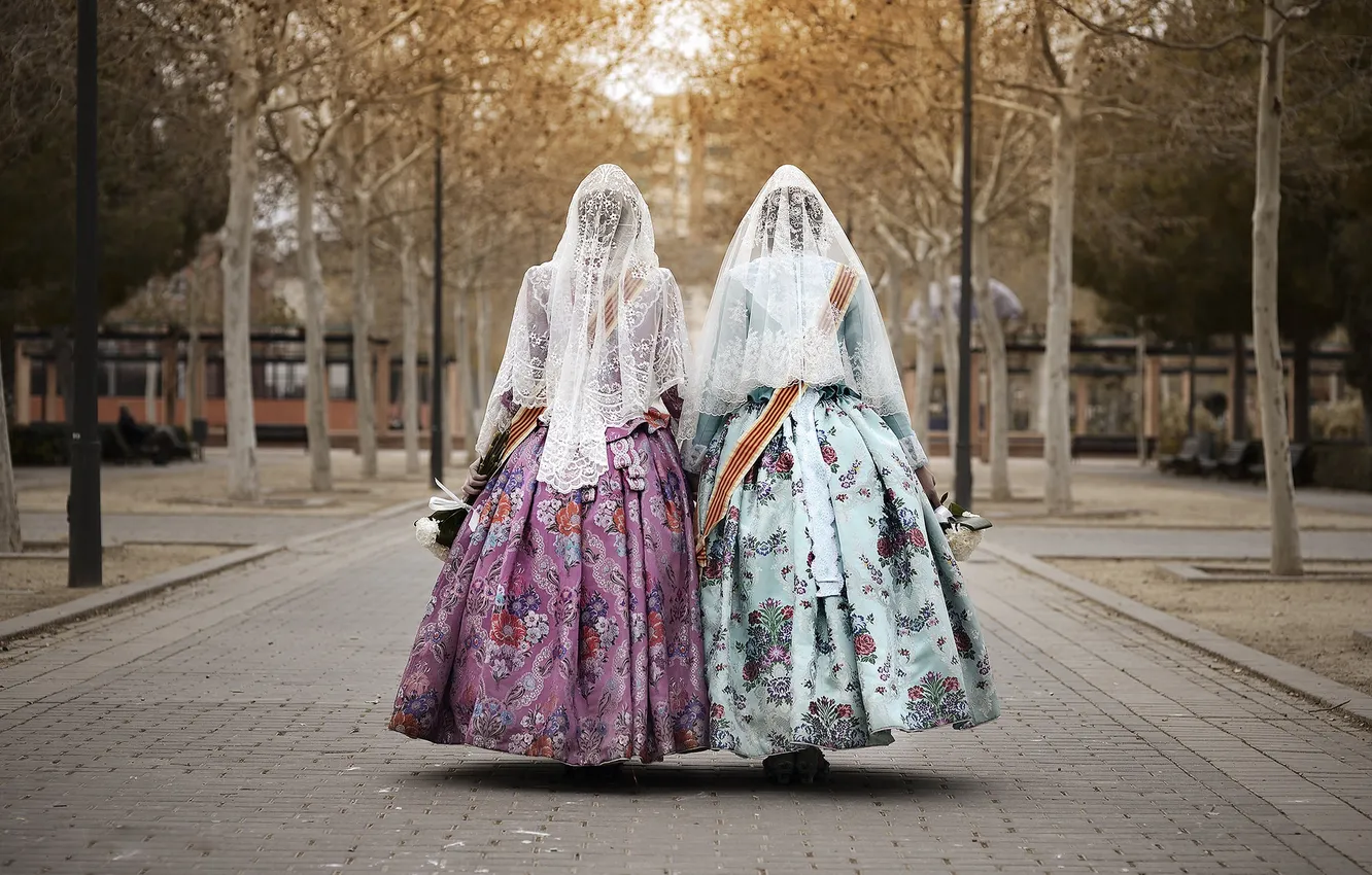 Photo wallpaper girls, dress, area, veil